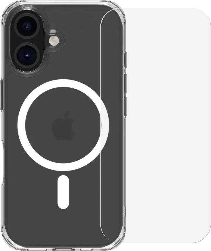 BlueBuilt Protective Back Cover met MagSafe iPhone 16 Transparant + Screenprotector Glas