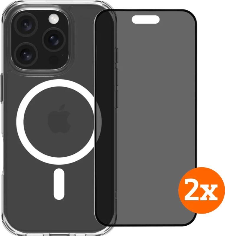 BlueBuilt Protective Cover met MagSafe iPhone 16 Pro + Privacy Screenprotector Duo Pack