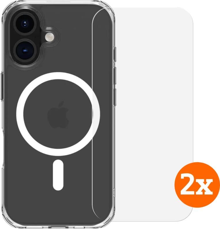 BlueBuilt Protective Cover met MagSafe iPhone 16 Transparant + Screenprotector Duo Pack