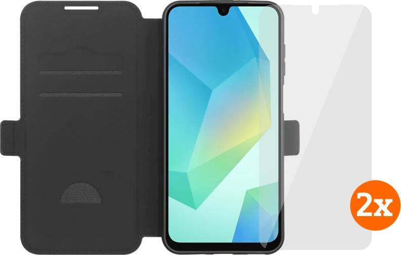 BlueBuilt Samsung Galaxy A17 4G 5G Book Case Zwart + Screenprotector Glas Duo Pack