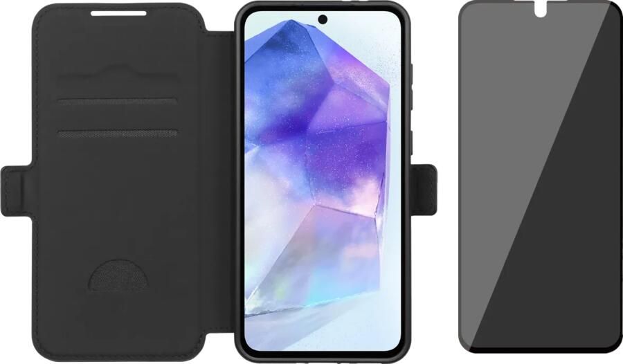BlueBuilt Samsung Galaxy A56 Book Case Leer Zwart + Privacy Screenprotector Glas