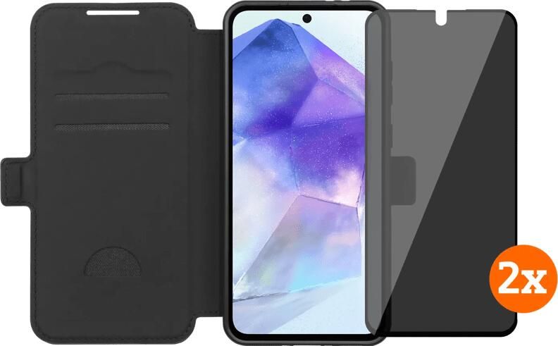 BlueBuilt Samsung Galaxy A56 Book Case Zwart + Privacy Filter Screenprotector Duo Pack