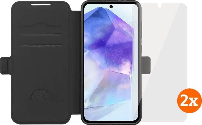 BlueBuilt Samsung Galaxy A56 Book Case Zwart + Screenprotector Glas Duo Pack