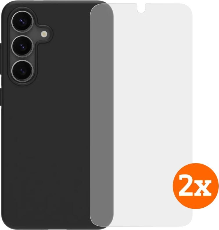 BlueBuilt Samsung Galaxy S25 Back Cover Zwart + Screenprotector Glas Duo Pack