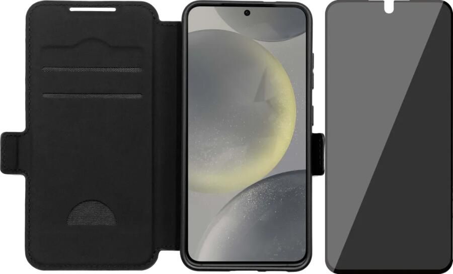 BlueBuilt Samsung Galaxy S25 Book Case Leer Zwart + Privacy Screenprotector Glas