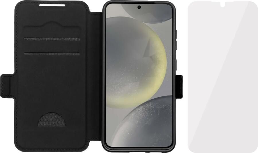 BlueBuilt Samsung Galaxy S25 Book Case Leer Zwart + Screenprotector Glas