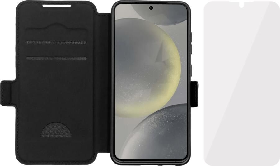 BlueBuilt Samsung Galaxy S25 Book Case Leer Zwart + Screenprotector Glas