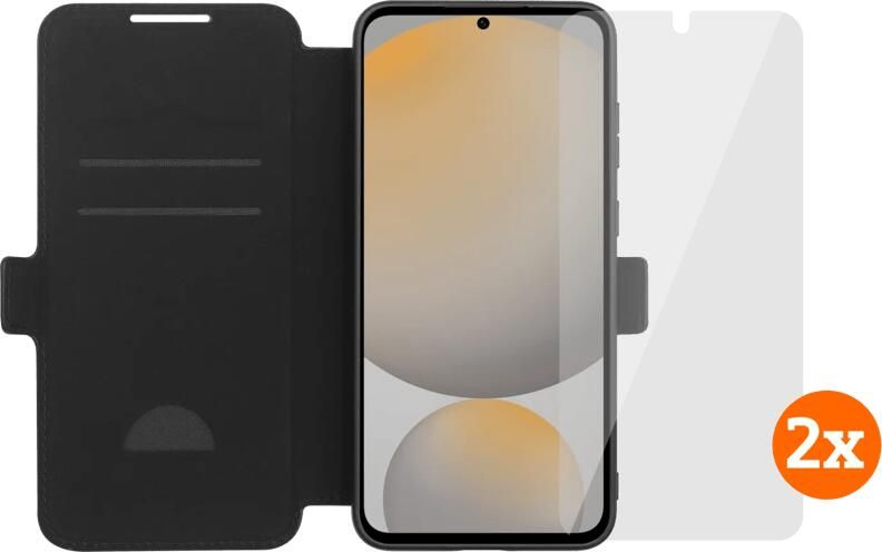 BlueBuilt Samsung Galaxy S25 FE Book Case Zwart + Screenprotector Glas Duo Pack