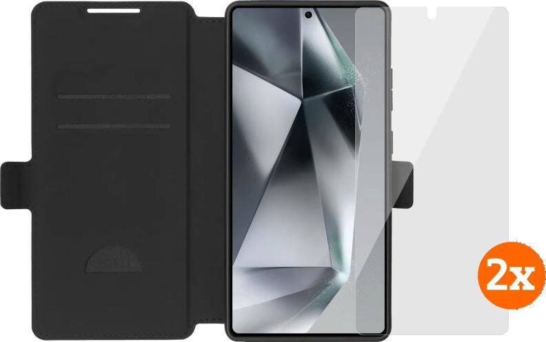 BlueBuilt Samsung Galaxy S25 Ultra Book Case Zwart + Screenprotector Glas Duo Pack