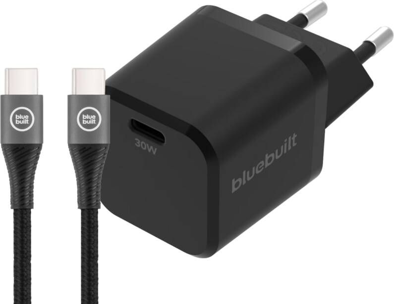 BlueBuilt Power Delivery Oplader 30W + Usb C Kabel 1 5m Nylon Zwart