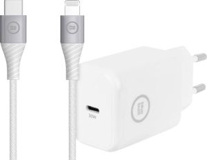 BlueBuilt Power Delivery Oplader Usb C 30W Wit + Lightning Kabel 1 5m Nylon Wit