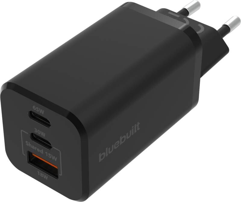 BlueBuilt Power Delivery + Quick Charge Oplader met 3 Usb Poorten 65W Zwart