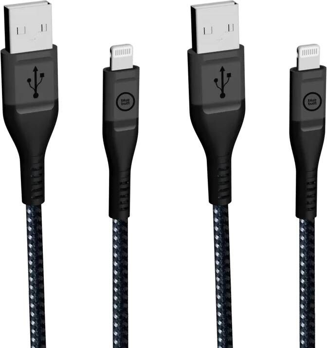 BlueBuilt Usb A naar Lightning Kabel 1 5m Kevlar Zwart Duo Pack