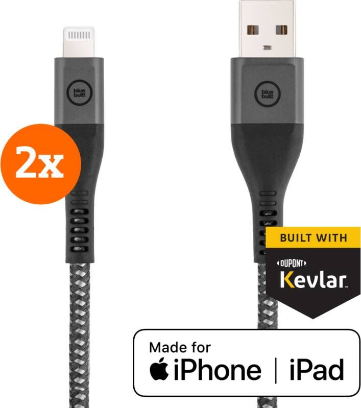 BlueBuilt Usb A naar Lightning Kabel 1 5m Kevlar Zwart Duo Pack