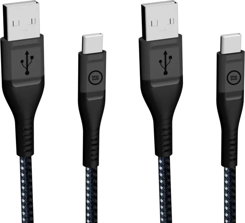 BlueBuilt Usb A naar Usb C Kabel 1 5m Kevlar Zwart Duo Pack