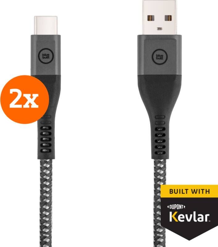 BlueBuilt Usb A naar Usb C Kabel 1 5m Kevlar Zwart Duo Pack