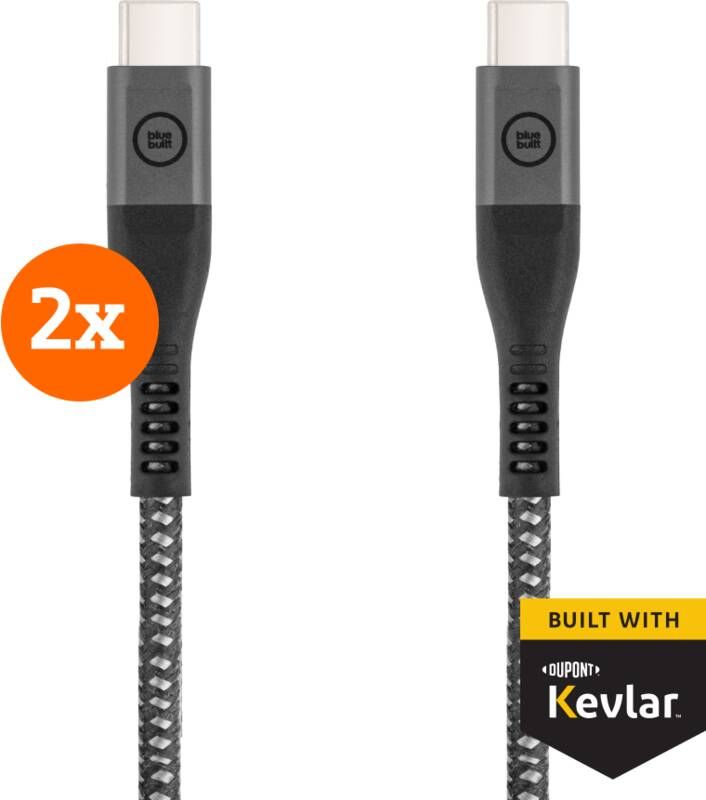 BlueBuilt Usb C naar Usb C Kabel 1 5m Kevlar Zwart Duo Pack