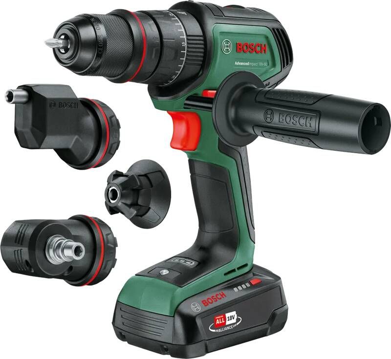 Bosch AdvancedImpact 18V-80 QuickSnap baretool Accuklopboorschroevendraaier Inclusief Magnetische schroefhouder 13 mm boorhouder schroefbit Exclusief accu en lader