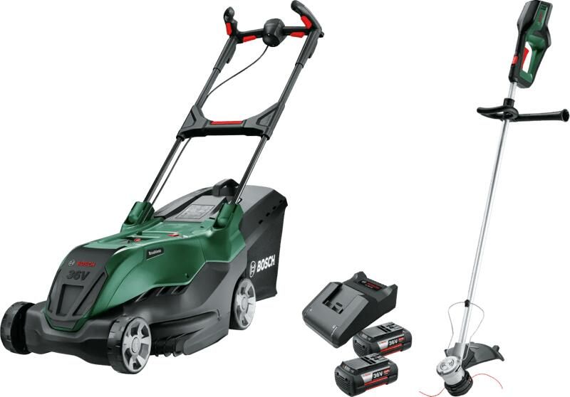 Bosch AdvancedRotak 36V-44-750 + AdvancedGrassCut 36V-33 + 4 0 Ah Accu (2x)