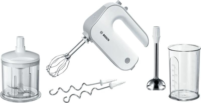 BOSCH Handmixer Styline MFQ4080 5 standen plus turbofunctie 2 roergardes 2 edelstalen deeghaken universele versnipperaar pureerstaaf wit zilver