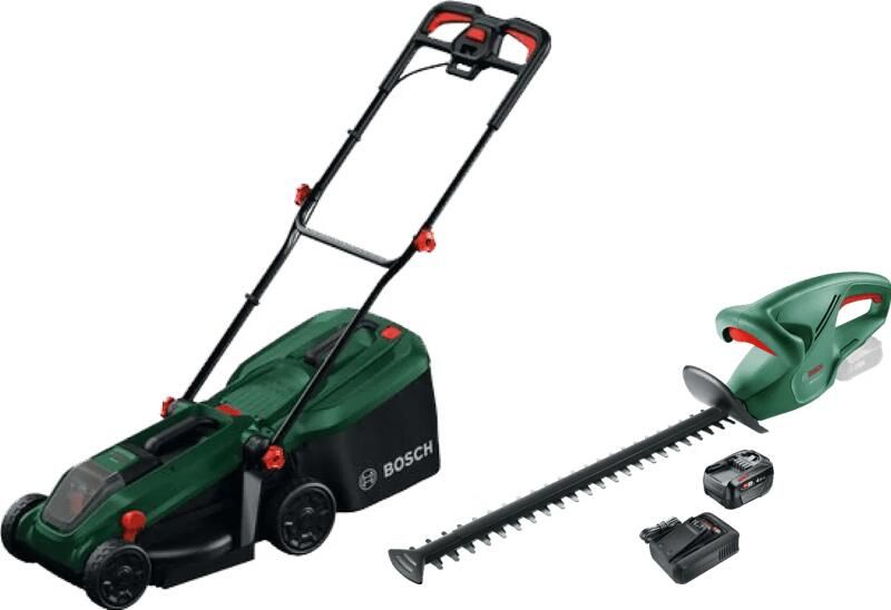 Bosch Rotak 18V-32 + EasyHedgeCut 18-45 Li + Starterset 18V 4 0 Ah