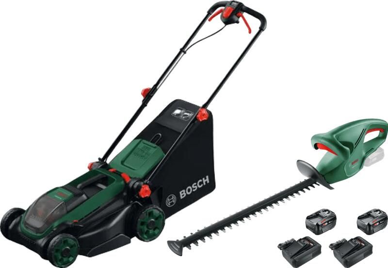 Bosch Rotak 18V2-38 + EasyHedgeCut 18-45 Li + Starterset 18V 4 0 Ah (2x)