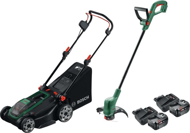 Bosch Rotak 18V2-43 + Easygrasscut 18 + Starterset 18V 4 0 Ah (2x)