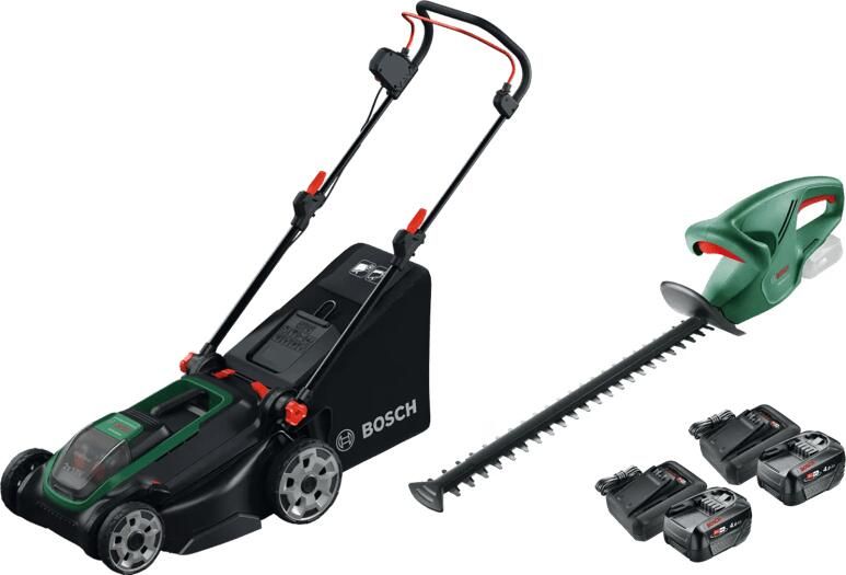 Bosch Rotak 18V2-43 + EasyHedgeCut 18-45 Li + Starterset 18V 4 0 Ah (2x)