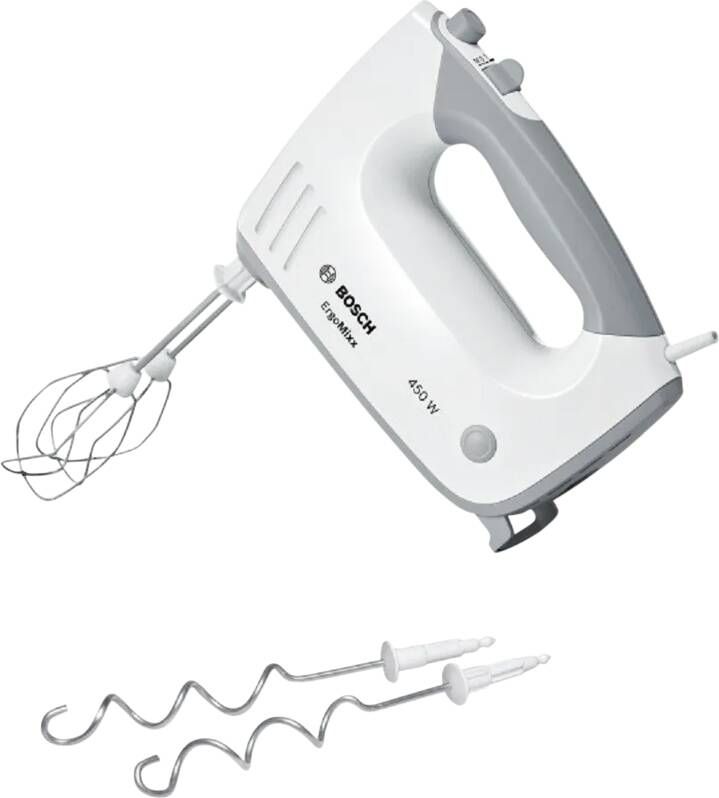 BOSCH Handmixer ErgoMixx MFQ36400 5 standen plus turbofunctie 2 turbogardes 2 edelstalen deeghaken wit