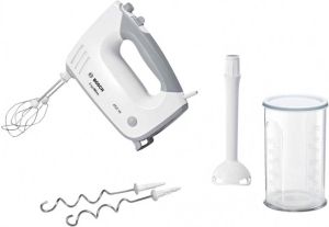 BOSCH Handmixer ErgoMixx MFQ36440 5 standen plus turbofunctie 2 roergardes 2 edelstalen deeghaken pureerstaaf beker wit