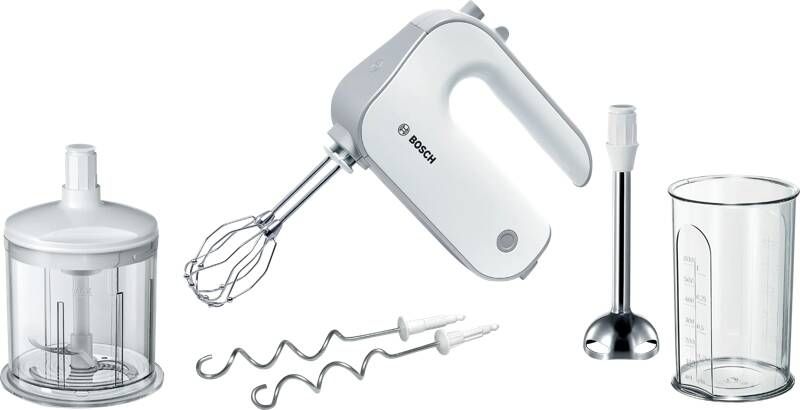 BOSCH Handmixer Styline MFQ4080 5 standen plus turbofunctie 2 roergardes 2 edelstalen deeghaken universele versnipperaar pureerstaaf wit zilver