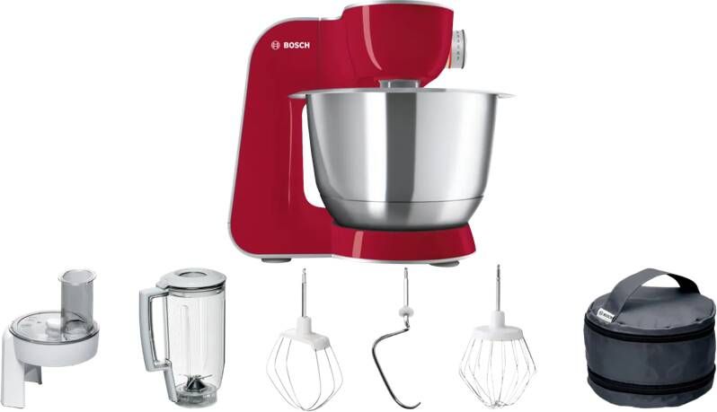 BOSCH Keukenmachine MUM5 CreationLine MUM58720 veelzijdig te gebruiken continu rasp- en snijapparaat 3 raspschijven mixer deep red zilver