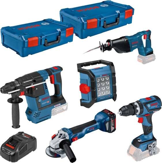 Bosch Professional Accu toolkit 5 Toolkit 18V (GSB 18V-60 C GWS 18V-10 C GBH 18V-26 GSA 18V-LI GLI 18V-1200 C 1x ProCORE18V 4 0Ah 2x ProCORE18V 8 0Ah lader GAL 1880 CV)