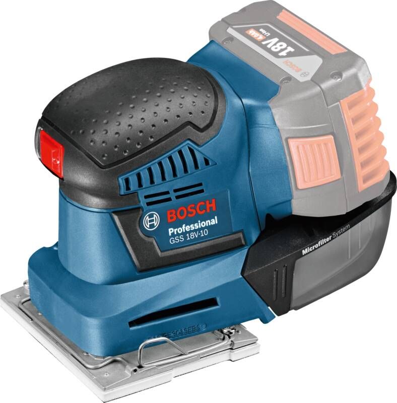 Bosch Professional GSS 18V-10 Accu vlakschuurmachine Exclusief Accu en Lader Inclusief 3x voetplaat met schuurplateau 3x schuurblad