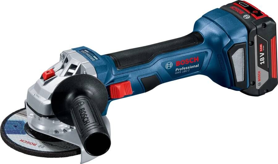 Bosch Professional GWS 18V-7 Haakse slijper Met 2x 18 V accu en lader In L-Boxx koffer
