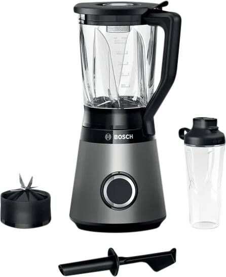 BOSCH Blender MMB6174S VitaPower 30.000 tpm thermosafe glazen pot (1 5 l) inclusief stamper en to-go fles (0 6 l