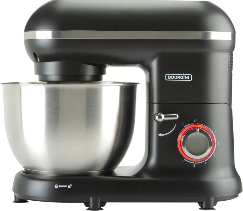 Bourgini Classic Kitchen Chef Keukenmachine 4.5L Mengkom Keukenmixer Keukenrobot 1300W- Zwart