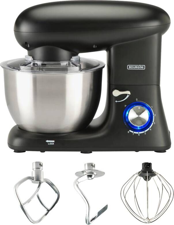 Bourgini Kitchen Chef Plus Keukenmachine 5.5L Mengkom 1400W Zwart Keukenmixer Keukenrobot