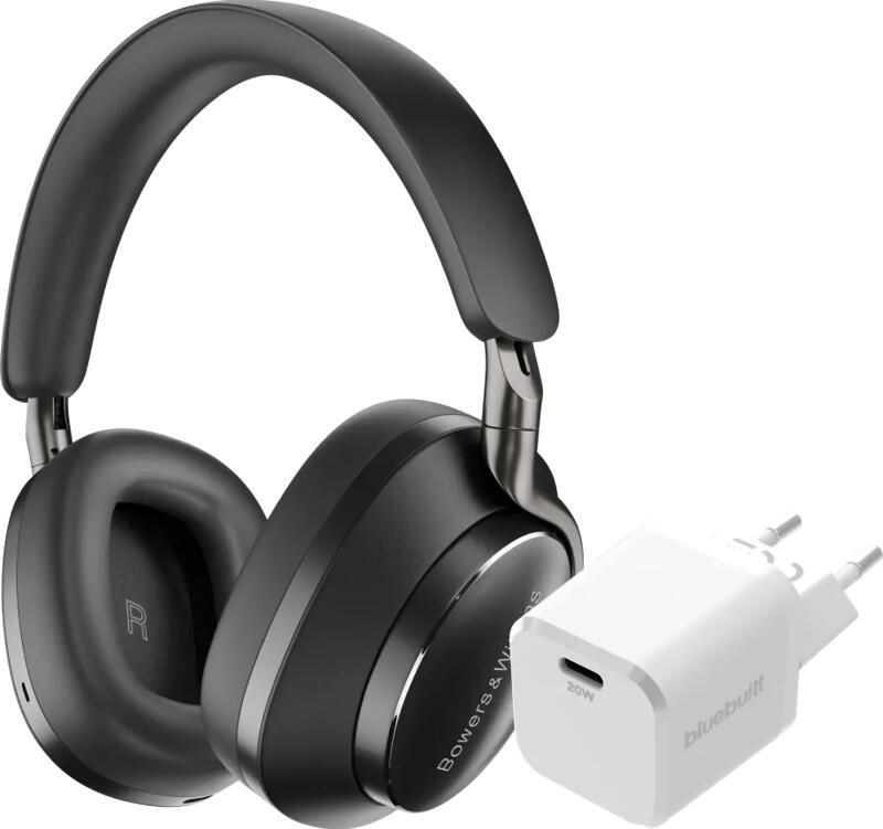 Bowers & Wilkins Px8 Zwart + BlueBuilt Power Delivery Oplader met Usb C Poort 20W Wit