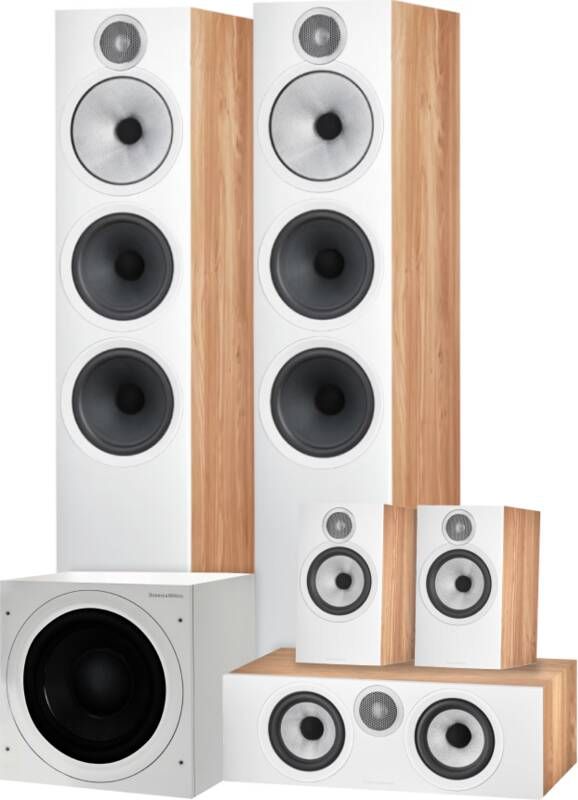 Bowers & Wilkins HTM6 S3 + 603 S3 (per paar) + 606 S3 (per paar) Bruin + ASW610 Wit