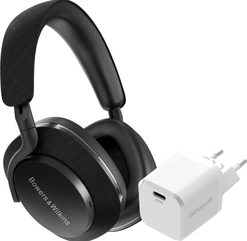 Bowers & Wilkins Px7 S2 Zwart + BlueBuilt Power Delivery Oplader met Usb C Poort 20W Wit