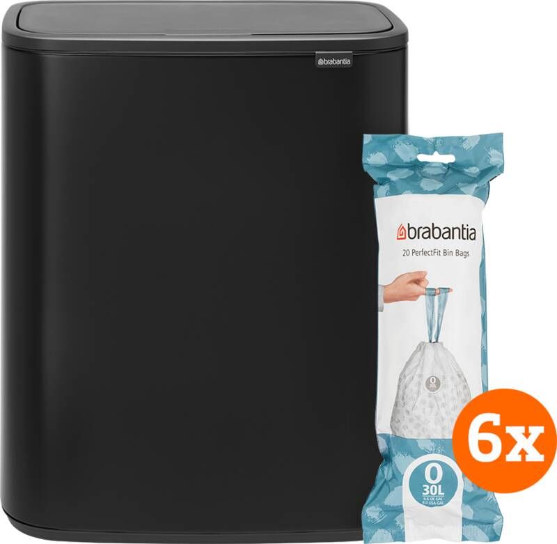 Brabantia Bo Touch Bin 2 x 30 Liter Matt Black + Vuilniszakken (120 stuks)