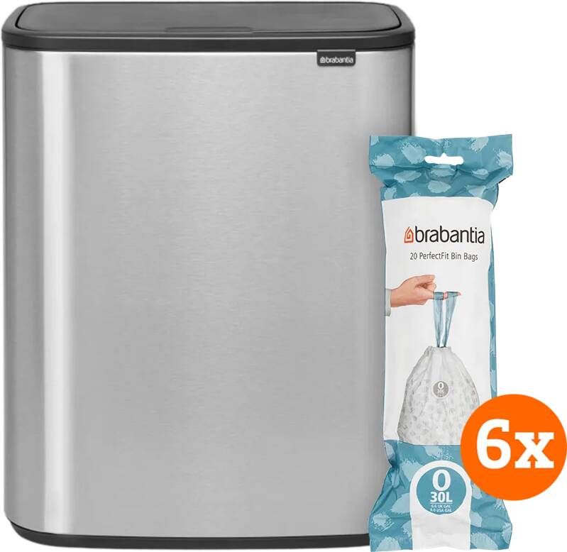 Brabantia Bo Touch Bin 2 x 30 Liter Rvs Fingerprint Proof + Vuilniszakken (120 stuks)