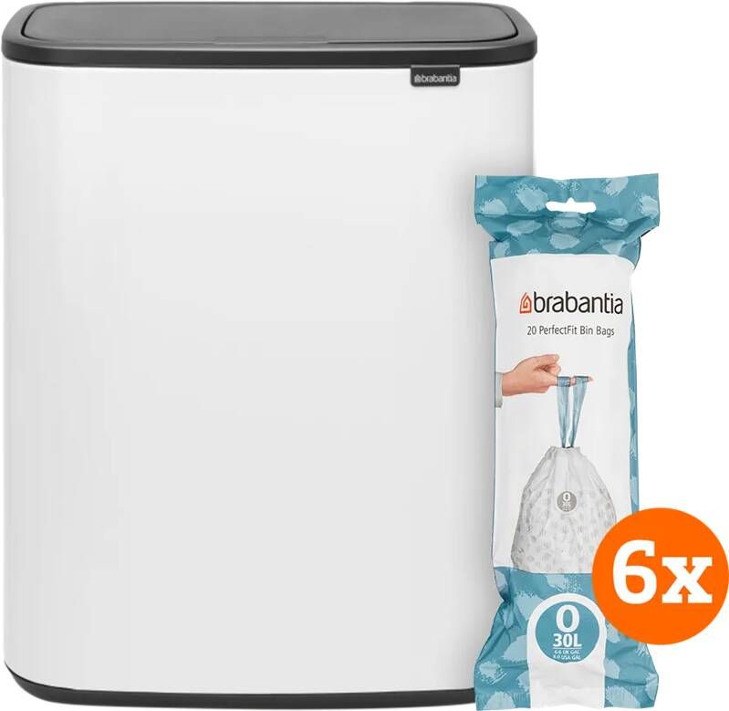 Brabantia Bo Touch Bin 2 x 30 Liter White + Vuilniszakken (120 stuks)