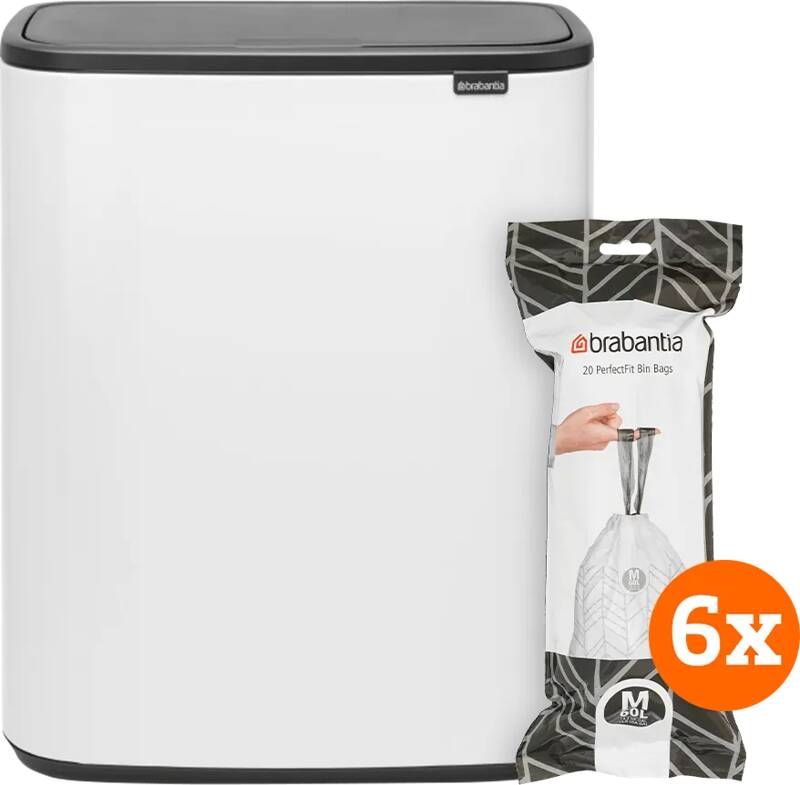 Brabantia Bo Touch Bin 60 Liter White + Vuilniszakken (120 stuks)