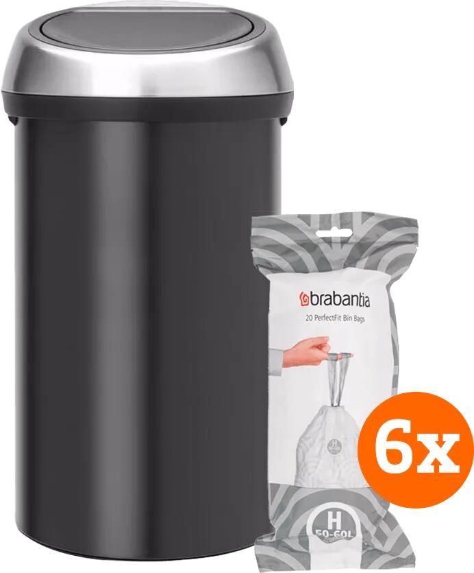 Brabantia Touch Bin 60 Liter Matt Black Fingerprint Proof + Vuilniszakken (120 stuks)