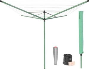 Brabantia Lift-O-Matic Droogmolen met Metalen Grondanker Beschermhoes Wasknijpertasje en Wasknijpers 50 m Leaf Green