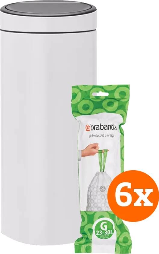 Brabantia Touch Bin 30 Liter White + Vuilniszakken (120 stuks)