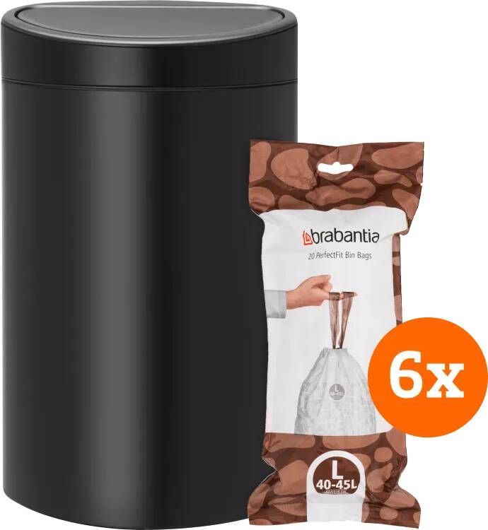 Brabantia Touch Bin 40 Liter Matt Black + Vuilniszakken (120 stuks)