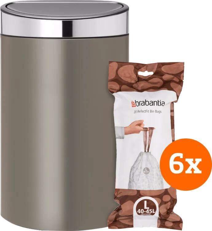 Brabantia Touch Bin 40 Liter Platinum + Vuilniszakken (120 stuks)